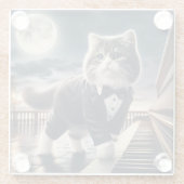 Schattigee Cat Pawdigy speelt een maanlicht sonate Glazen Onderzetter (Achterkant)