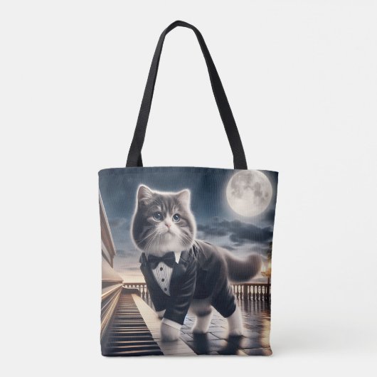 Schattigee Cat Pawdigy speelt een maanlicht sonate Tote Bag (Achterkant)