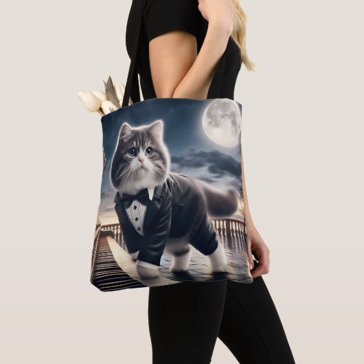 Schattigee Cat Pawdigy speelt een maanlicht sonate Tote Bag (Dichtbij)
