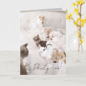 Schattigee Cat Pawty Time Verjaardag Wenskaart Kaart (Gele Bloem)