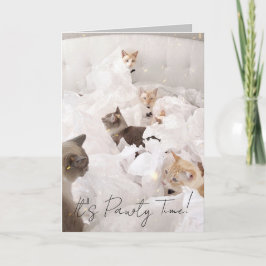 Schattigee Cat Pawty Time Verjaardag Wenskaart Kaart