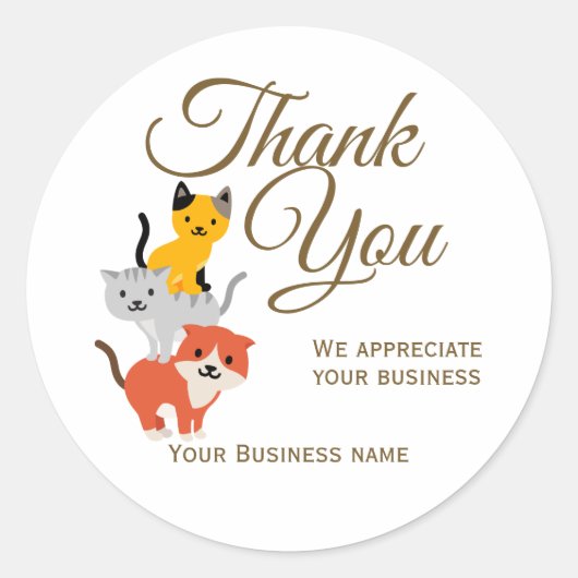 Schattigee Cat Pet Business Dank je Ronde Sticker (Voorkant)