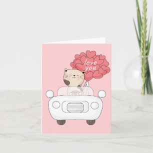 Schattigee Cat Pink Car Ik hou van je ballonnen Ka Kaart