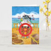 Schattigee Cat Pirate Budgie Caribbean Card Kaart (Gele Bloem)