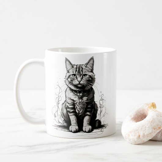 Schattigee Cat potlood schets Koffiemok (Met donut)