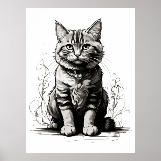 Schattigee Cat potlood schets Poster (Voorkant)
