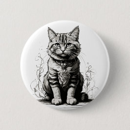 Schattigee Cat potlood schets Ronde Button 5,7 Cm