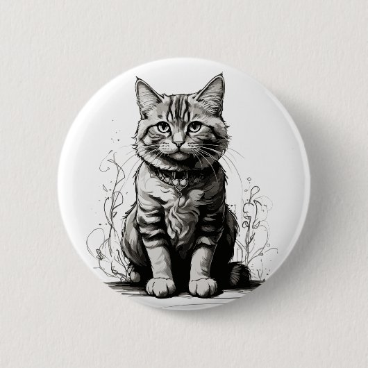 Schattigee Cat potlood schets Ronde Button 5,7 Cm (Voorkant)