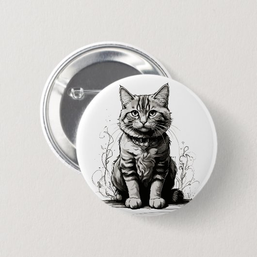 Schattigee Cat potlood schets Ronde Button 5,7 Cm (Voorkant /achterkant)