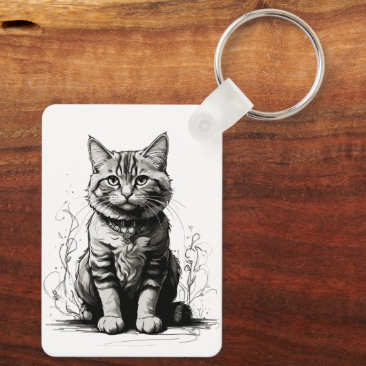 Schattigee Cat potlood schets Sleutelhanger (Achterkant)