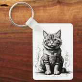 Schattigee Cat potlood schets Sleutelhanger (Voorkant)