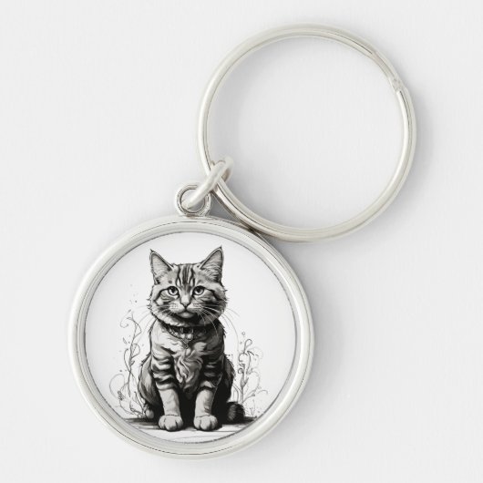 Schattigee Cat potlood schets Sleutelhanger (Voorkant)