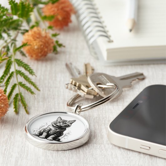 Schattigee Cat potlood schets Sleutelhanger (Zijkant)