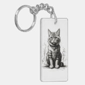 Schattigee Cat potlood schets Sleutelhanger (Voorkant Links)