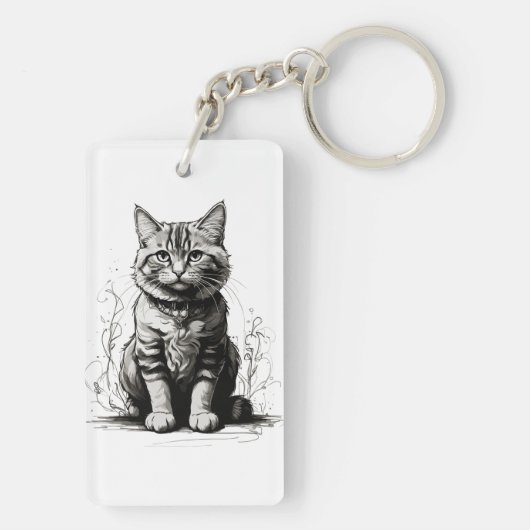 Schattigee Cat potlood schets Sleutelhanger (achterkant)