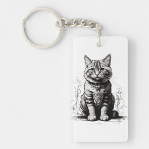 Schattigee Cat potlood schets Sleutelhanger