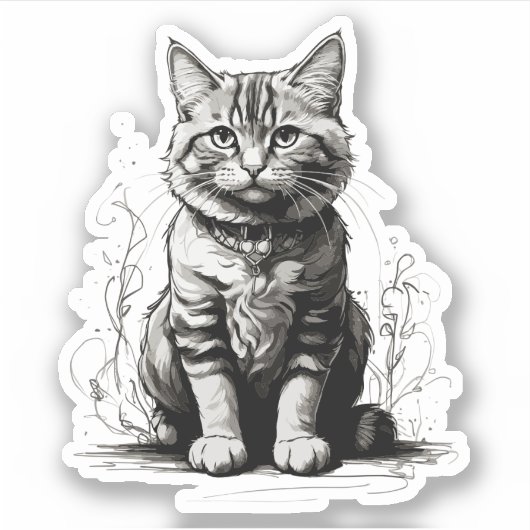 Schattigee Cat potlood schets Sticker (Voorkant)