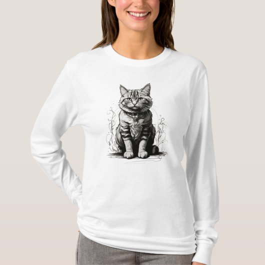 Schattigee Cat potlood schets T-shirt (Voorkant)