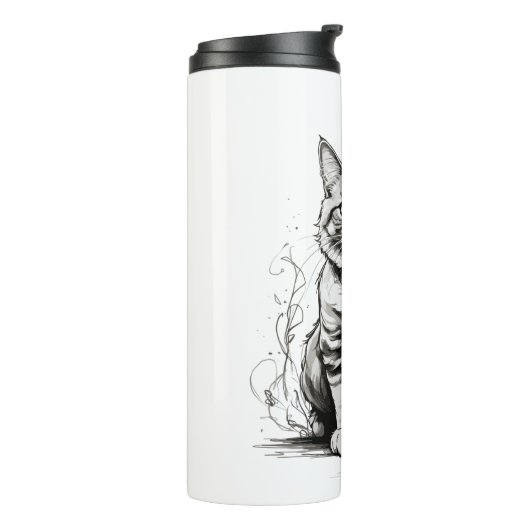 Schattigee Cat potlood schets Thermosbeker (Gedraaid links)