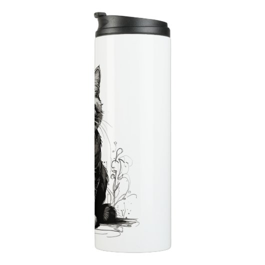 Schattigee Cat potlood schets Thermosbeker (Geroteerd rechts)