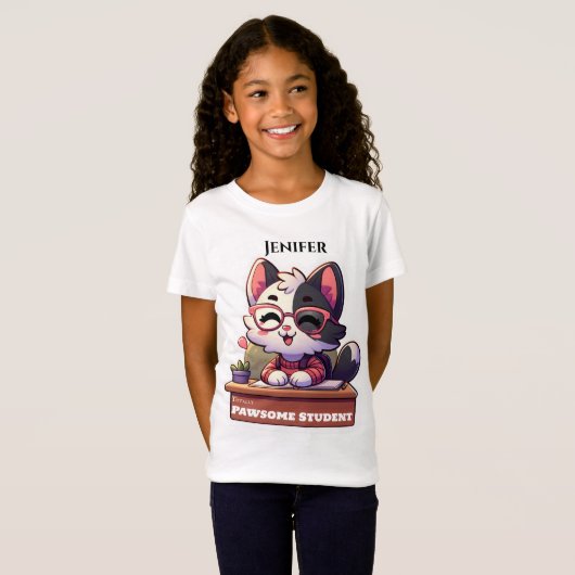 Schattigee Cat Pun Terug naar school T-shirt (Voorkant volledig)