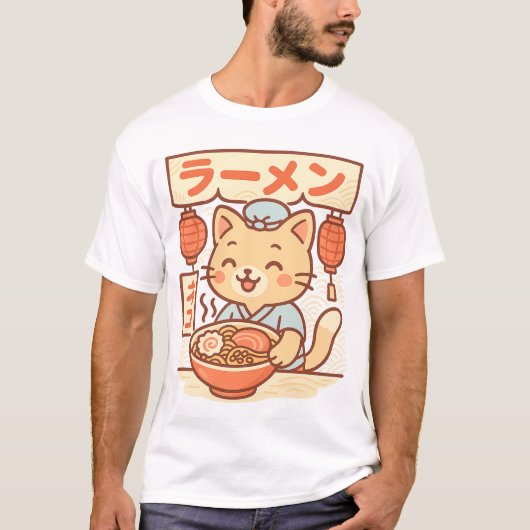 Schattigee Cat Ramen Shop T-shirt | Japanese Kawai (Voorkant)