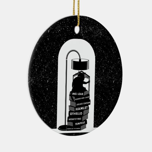 Schattigee Cat Reading Shakespeare speelt Keramisch Ornament (Rechts)