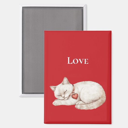 Schattigee Cat Red Heart Love Magneet (Voorkant / Achterkant)