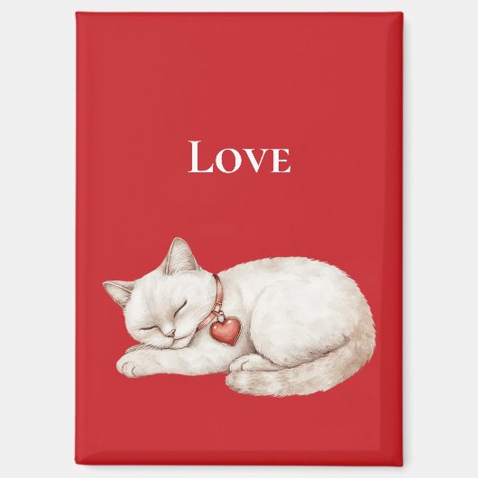 Schattigee Cat Red Heart Love Magneet (Voorkant)