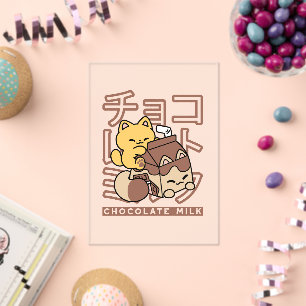 Schattigee Cat Riding Chocolademelk Karton Kawaii Acryl Uitnodigingen
