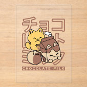 Schattigee Cat Riding Chocolademelk Karton Kawaii  Acryl Uitnodigingen (Voorkant)