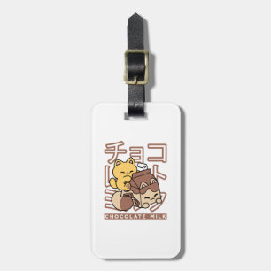 Schattigee Cat Riding Chocolademelk Karton Kawaii Bagagelabel