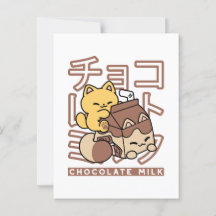 Schattigee Cat Riding Chocolademelk Karton Kawaii