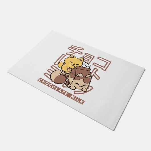Schattigee Cat Riding Chocolademelk Karton Kawaii  Deurmat (Schuin)