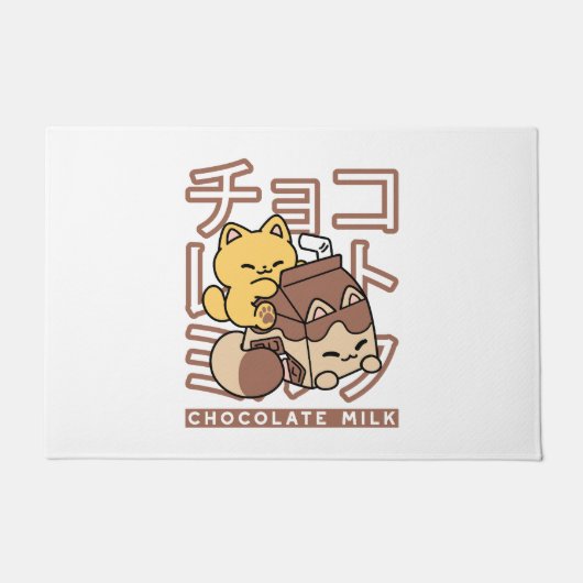 Schattigee Cat Riding Chocolademelk Karton Kawaii  Deurmat (Voorkant)