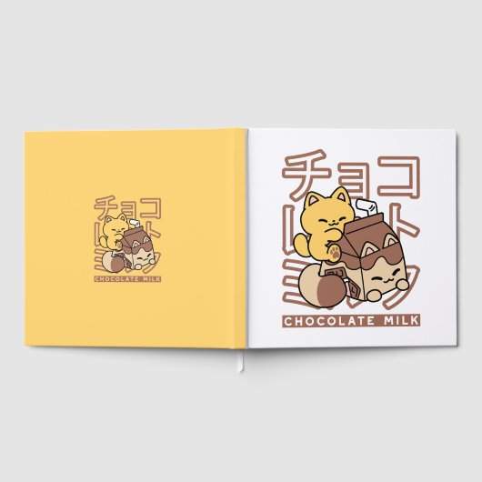 Schattigee Cat Riding Chocolademelk Karton Kawaii  Gastenboek (Volledig)