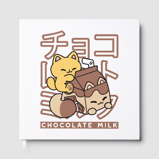 Schattigee Cat Riding Chocolademelk Karton Kawaii Gastenboek (Voorkant)