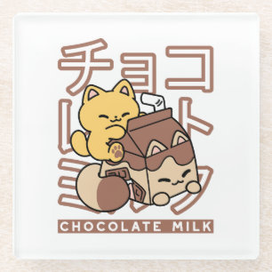 Schattigee Cat Riding Chocolademelk Karton Kawaii  Glazen Onderzetter
