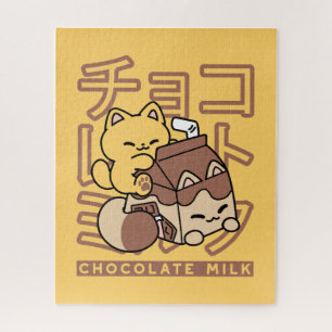 Schattigee Cat Riding Chocolademelk Karton Kawaii Legpuzzel