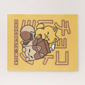 Schattigee Cat Riding Chocolademelk Karton Kawaii Legpuzzel (Horizontaal)