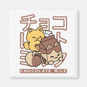 Schattigee Cat Riding Chocolademelk Karton Kawaii Magneet (Voorkant)