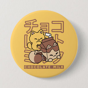 Schattigee Cat Riding Chocolademelk Karton Kawaii Ronde Button 7,6 Cm