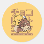 Schattigee Cat Riding Chocolademelk Karton Kawaii  Ronde Sticker (Voorkant)
