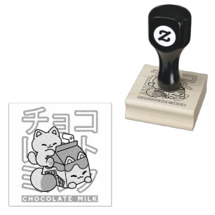 Schattigee Cat Riding Chocolademelk Karton Kawaii Rubberstempel