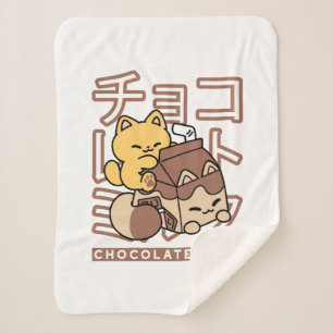 Schattigee Cat Riding Chocolademelk Karton Kawaii  Sherpa Deken