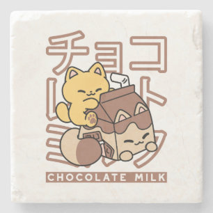 Schattigee Cat Riding Chocolademelk Karton Kawaii  Stenen Onderzetter