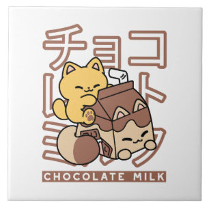 Schattigee Cat Riding Chocolademelk Karton Kawaii  Tegeltje