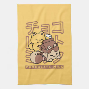 Schattigee Cat Riding Chocolademelk Karton Kawaii  Theedoek