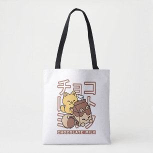 Schattigee Cat Riding Chocolademelk Karton Kawaii Tote Bag