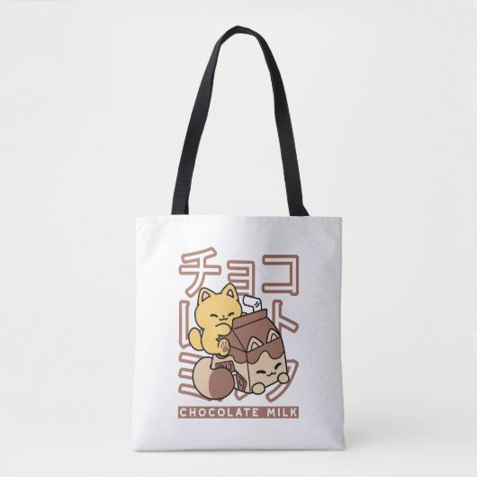 Schattigee Cat Riding Chocolademelk Karton Kawaii Tote Bag (Voorkant)